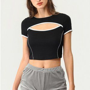 NWT Cider Black & White Cut Out Stitching Crop Top Size L
